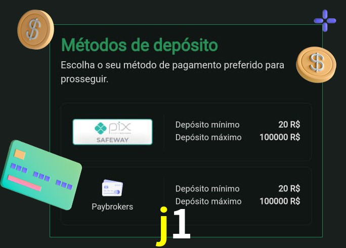 O cassino j1 oferece uma grande variedade de métodos de pagamento